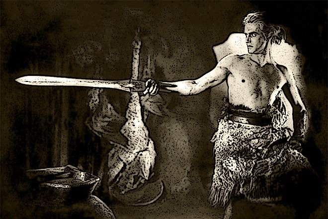 Dessin de Siegfried tenant l'épée.