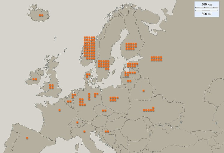 Localisation des épées ulfberht trouvées en Europe.